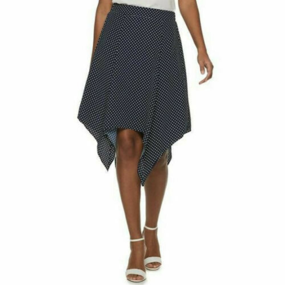 Women’s Elle Pull On Sharkbite Midi Polka-Dot Skirt Size XX Large Navy White